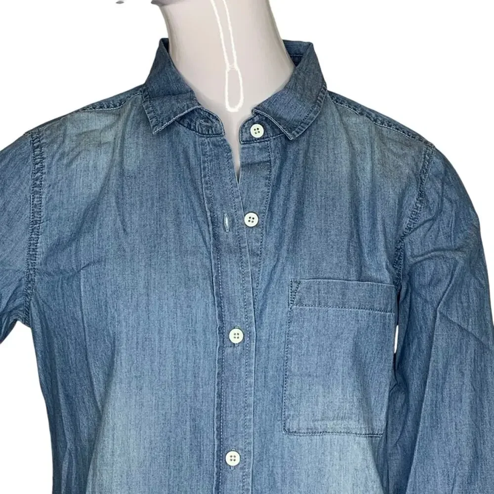 Garnet Hill NWOT Chambray Collared Shirt Dress Long Sleeve Button Down Size 2 - Picture 4 of 12